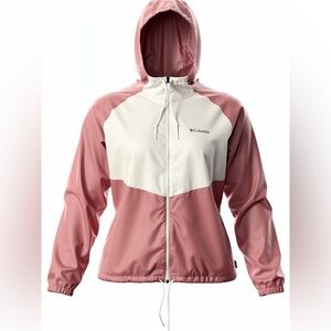 Columbia Pink and White Hooded Windbreaker Jacket Size XXL